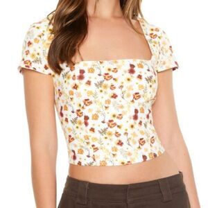 Forever 21 Floral Print Cutout Crop‎ Top